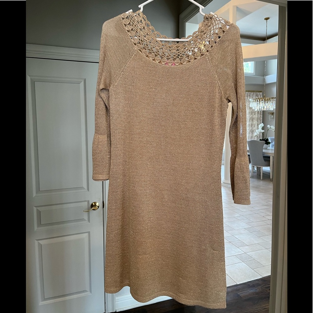 XS gold metalli carina sweater dress